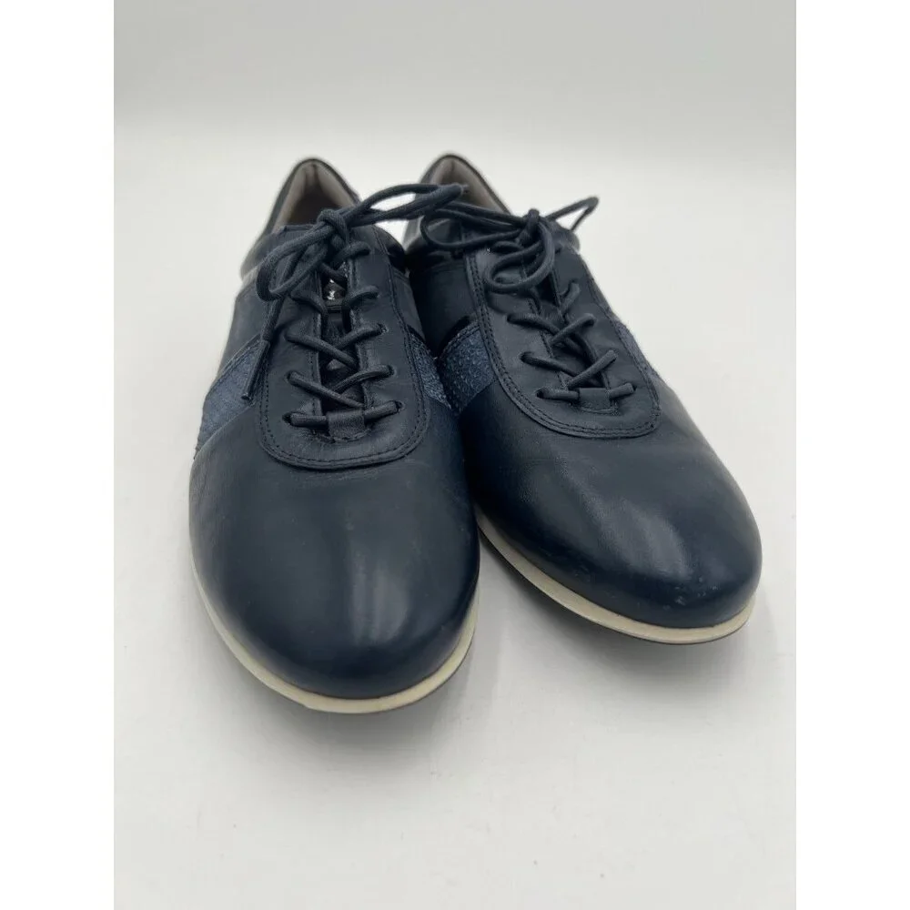Ecco Touch Navy Leather Sneakers Women 40 US 9-9.5 Lace Up Comfort Walking Shoes